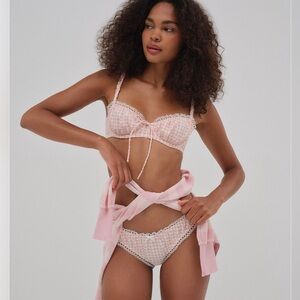 NWT For Love & Lemons Pink Gingham Bra & Bikini Panty Set — Size L